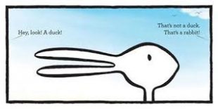 An ambiguous image that can be interpreted as either a duck or a rabbit depending on your interpretation