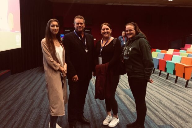 Mark Trewin with mental health social workers at Edge Hill University