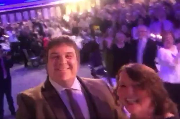 Mark and Fran take a selfie with all the attendees of the Social worker of the Year Awards