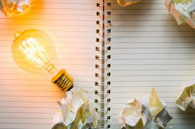 Light bulb on notebook