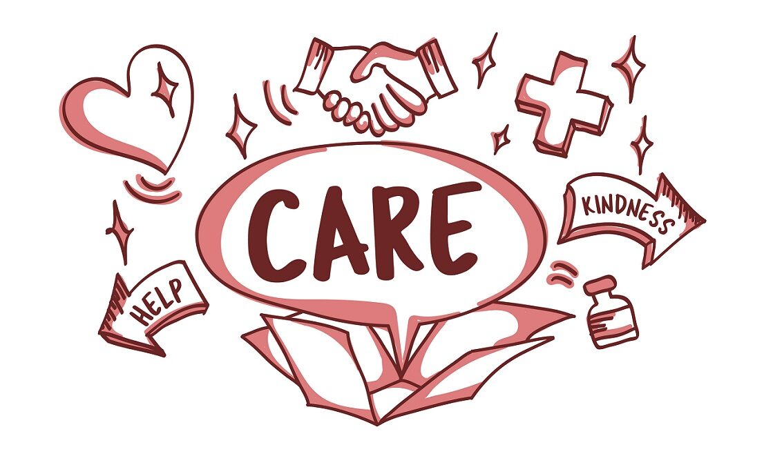 Positive word cloud relating to care and support